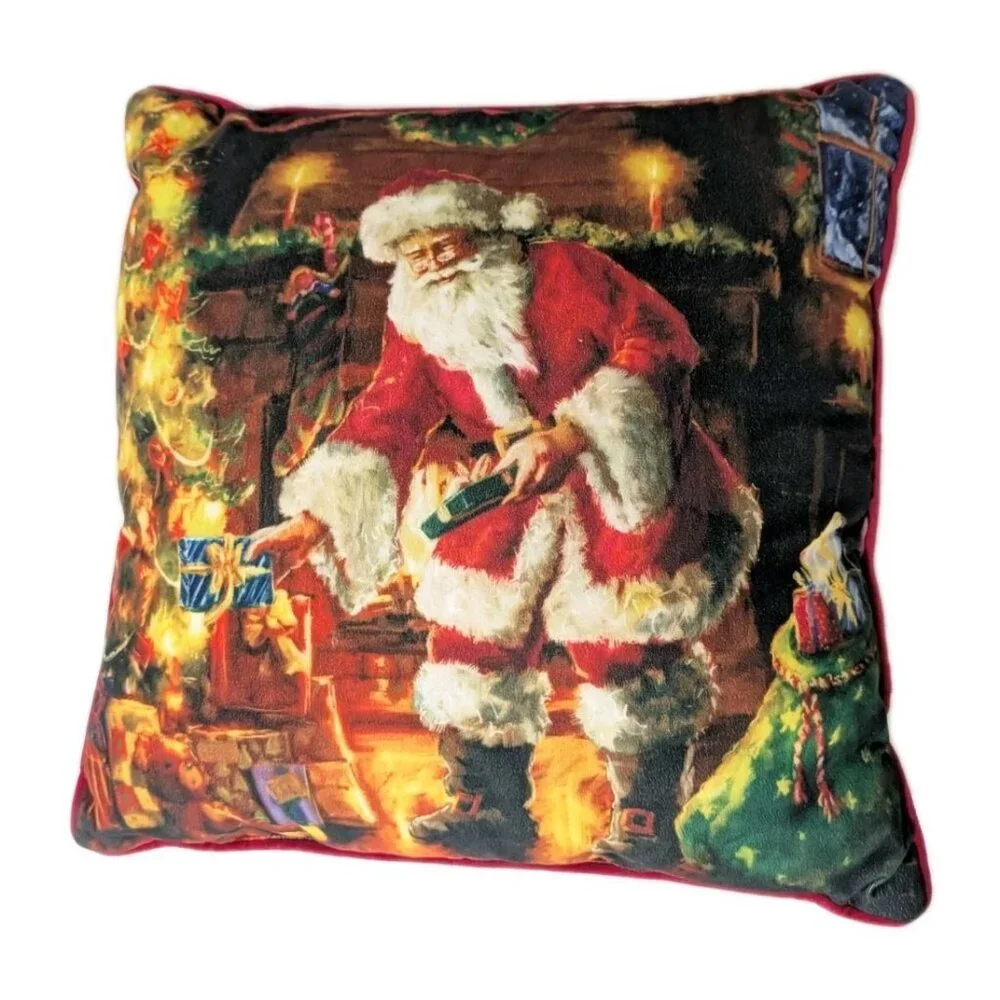 Pillow Santa Claus gifts under tree Christmas holiday Velvet Red 17